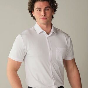 &Collar Tropic White Short Sleeve Men's Shirt XXL Athletic Cut